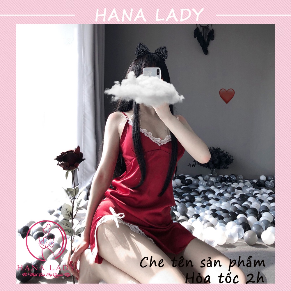 ◕♛☃Váy ngủ lụa hai dây sexy mềm mịn xẻ tà quyến rũ khiêu gợi VN412