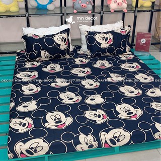 Drap Giường + 2 Vỏ Gối 💝 - Ga Giường Cotton 3D Micky Đen (Kèm Ảnh Thật) Hot Trend 2020 - Mịn Decor