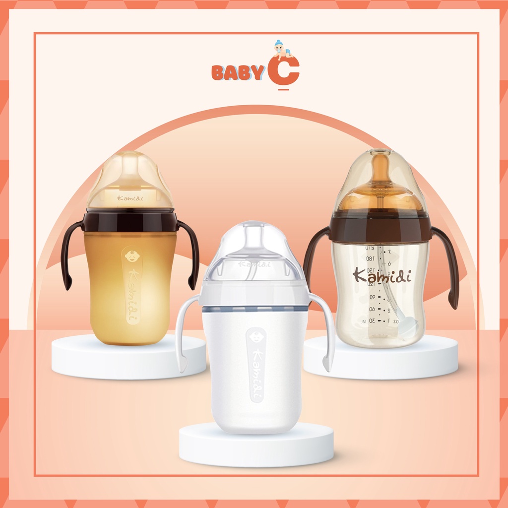 Bình sữa Kamidi CHÍNH HÃNG cho bé lười ti bình, tập ti bình chất liệu Silicon và PPSU (có bán núm rời) - BabyC