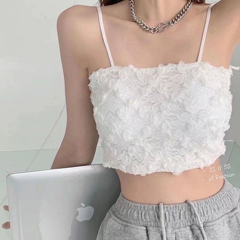 Áo bra 2 dây hoa hồng nổi voan lụa dáng croptop hot hit