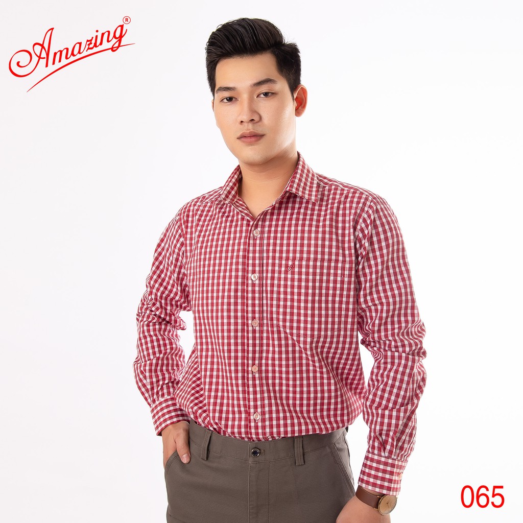 Áo sơ mi nam cao cấp Amazing, kẻ caro, form dáng chuẩn, thân suông, vạt bầu, tay dài