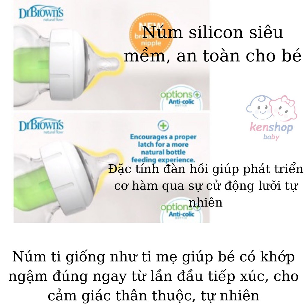 [HÀNG CHÍNH HÃNG] Set 2 Núm Ty thay thế bình sữa cổ rộng Dr Brown's dòng Option Plus. Núm ti thay thế Dr brown