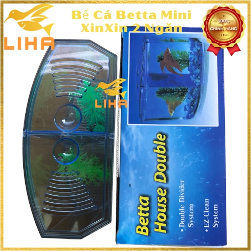 Bể Cá Betta Mini XinXin 2 Ngăn Size 20x8x15cm - 2 in 1 Hồ Nhựa Mica Nuôi Cá Để Bàn