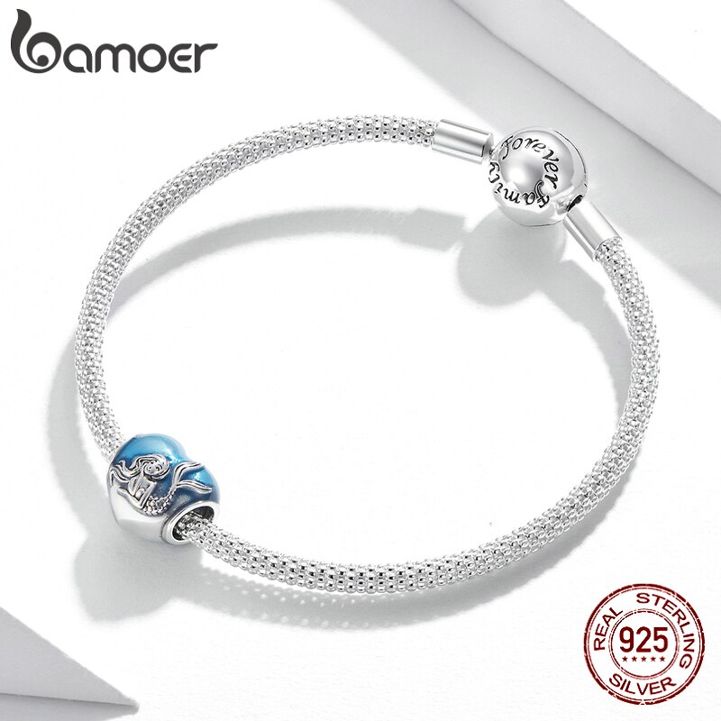 Hạt charm Bamoer SCC1801 bạc 925 hình người cá trái tim cho vòng tay dây chuyền