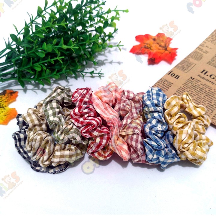 Dây buộc tóc scrunchies, cột tóc CARO, chun buộc tóc, phụ kiện tóc, dây có nhiều màu xinh sắn cho bạn gái