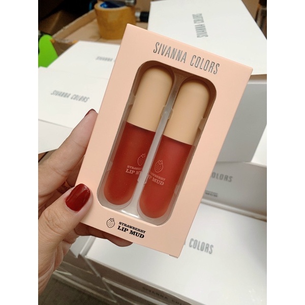 Set 2 Son Kem Lì Siêu Mịn Sivanna Colors Strawberry Lip Mud Thái Lan