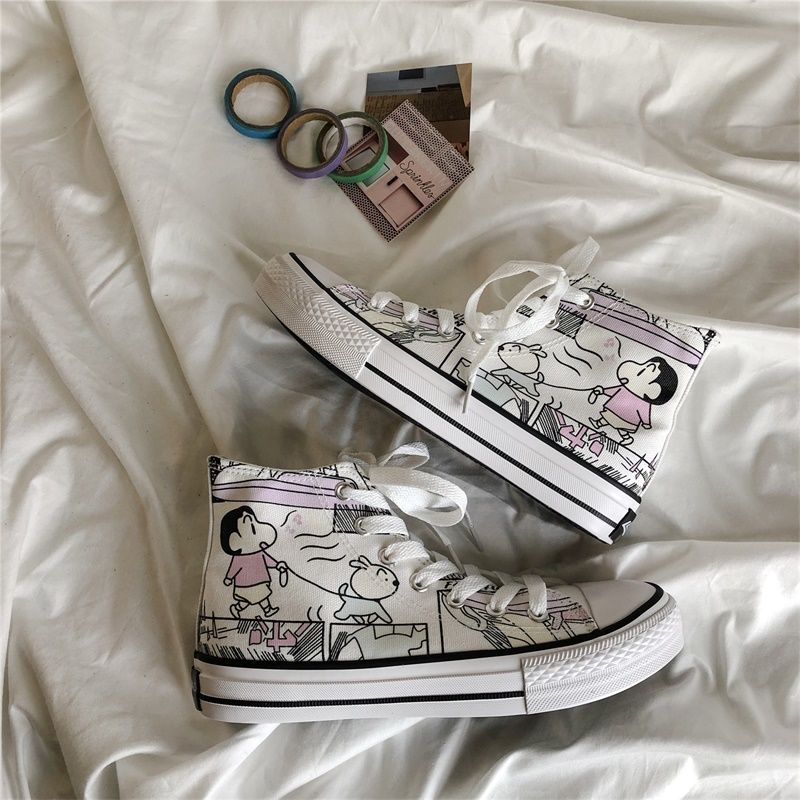 Giày Thể Thao Canvas Cổ Cao Phong Cách Hàn Quốc Cho Nữ
