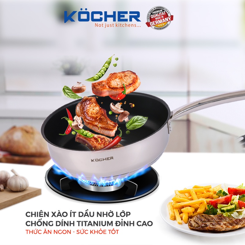 Chảo chống dính bếp từ inox 304 5 lớp đáy KOCHER Size 24cm dùng cho mọi loại bếp