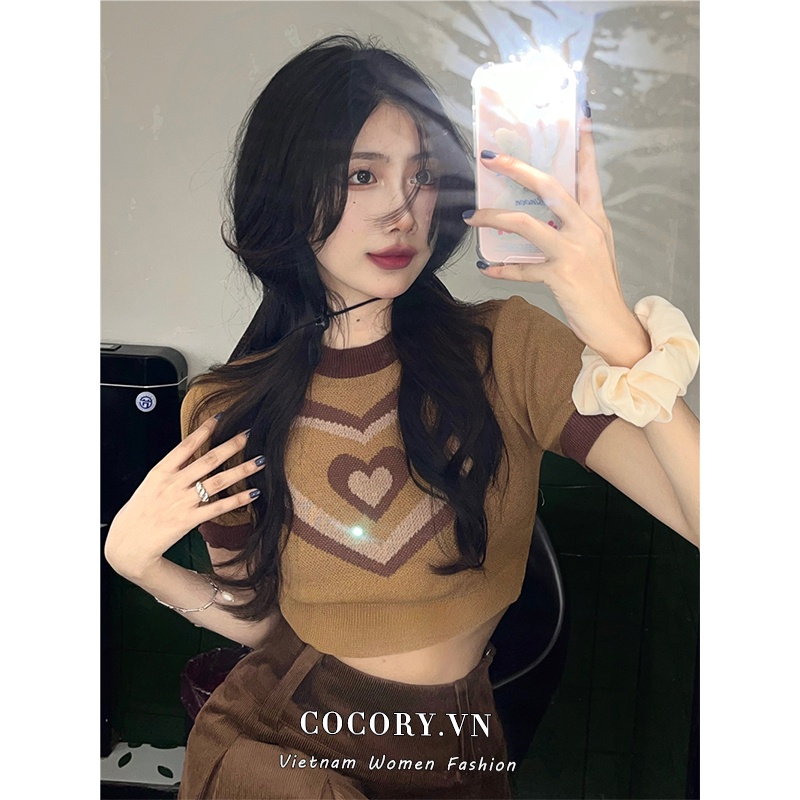 Cocory vn Áo Thun Dệt Kim Tay Ngắn Dáng Ôm Quyến Rũ Thời Trang Mùa Hè Cho Nữ Có 3 Màu Sắc