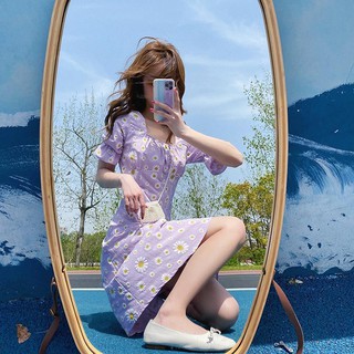 Đầm maxi ngắn tay in hoa cúc thời trang mùa hè cho nữ