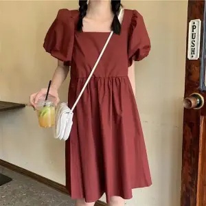 Đầm Dài Tay Phồng Cổ Chữ V Màu Trắng Phong Cách Hàn Quốc 40-80KG C8739