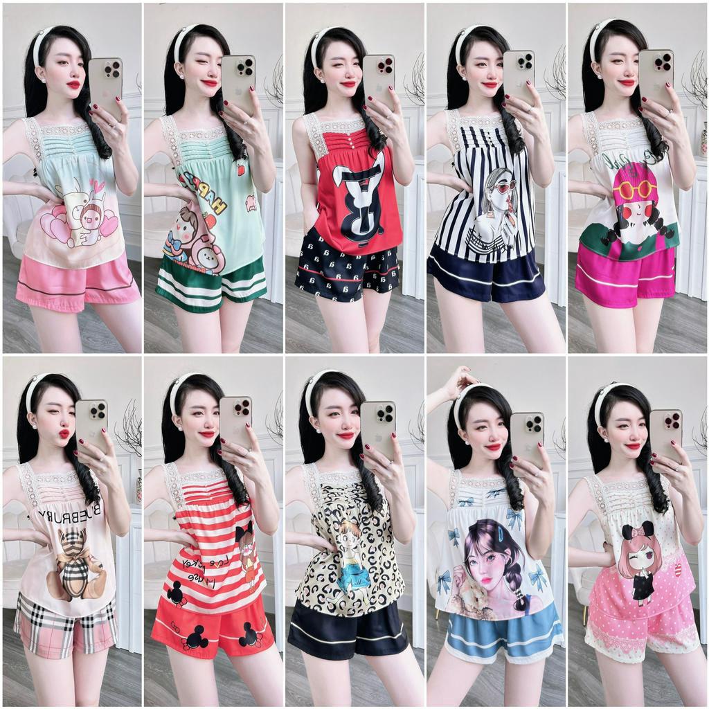 Bộ đồ ngủ nữ cao cấp 2 dây quần đùi họa tiết 3D chất lụa latin mềm mịn, thoáng mát, mặc thoải mái khi ngủ s972