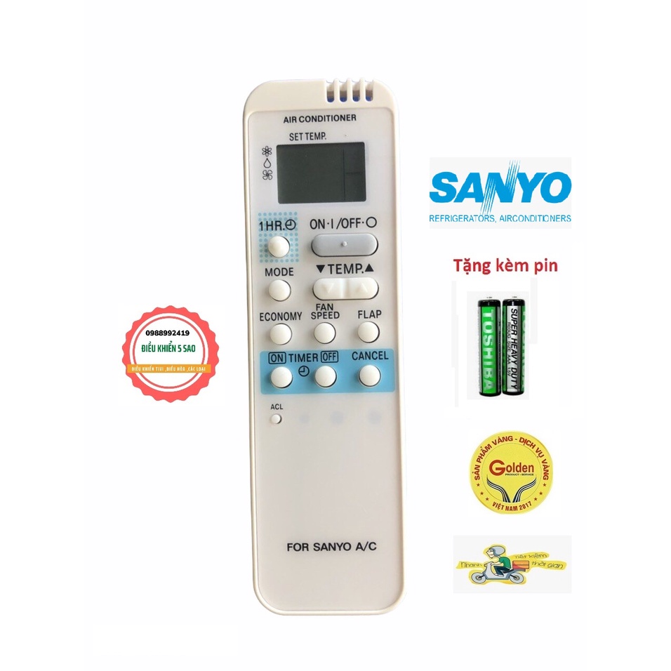 Điều khiển điều hòa Sanyo RM-8033Y dòng đa năng thay thế được gần như tất cả các dòng điều hòa Sanyo hiện nay - tặng pin