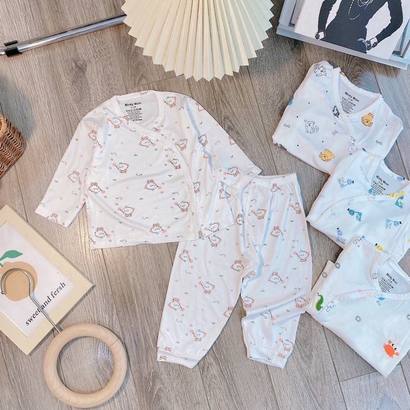 Bộ sơ sinh cho bé, đồ bộ sơ sinh cho bé từ 0-9 tháng tuổi MINKY MOM 100% cotton cao cấp, thoáng mát