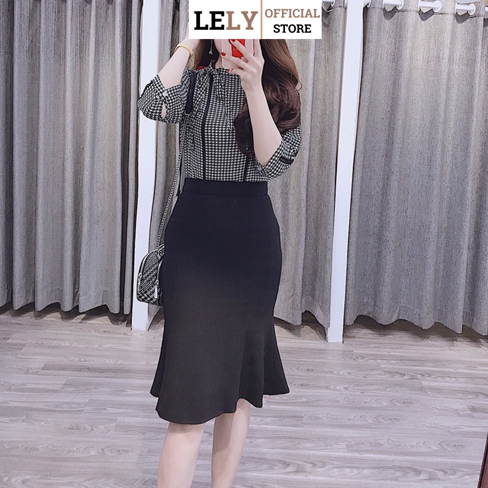 Áo sơ mi nữ tay lỡ Lely Fashion áo somi cao cấp cổ đức họa tiết đen trắng đẹp kiểu thời trang công sở đi học A400