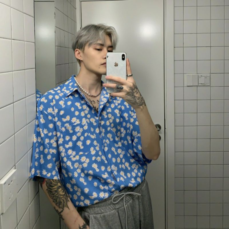 Áo Sơ Mi Tay Ngắn Unisex Cổ Bẻ Phông Cách Hàn Quốc Freesize