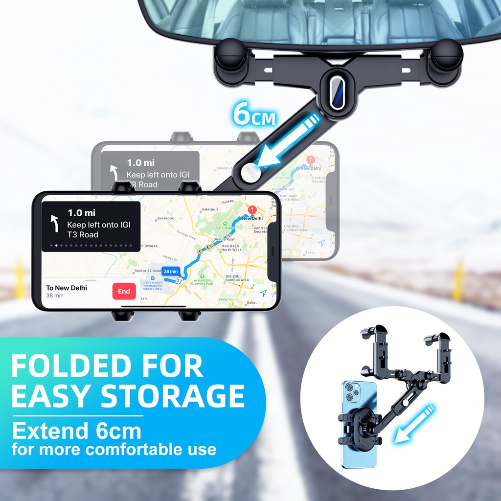 Fonken 360° Giá Đỡ Điện Thoại Gắn Kính Chiếu Hậu Xe Hơi Thiết Kế Xoay Được Tiện Dụng