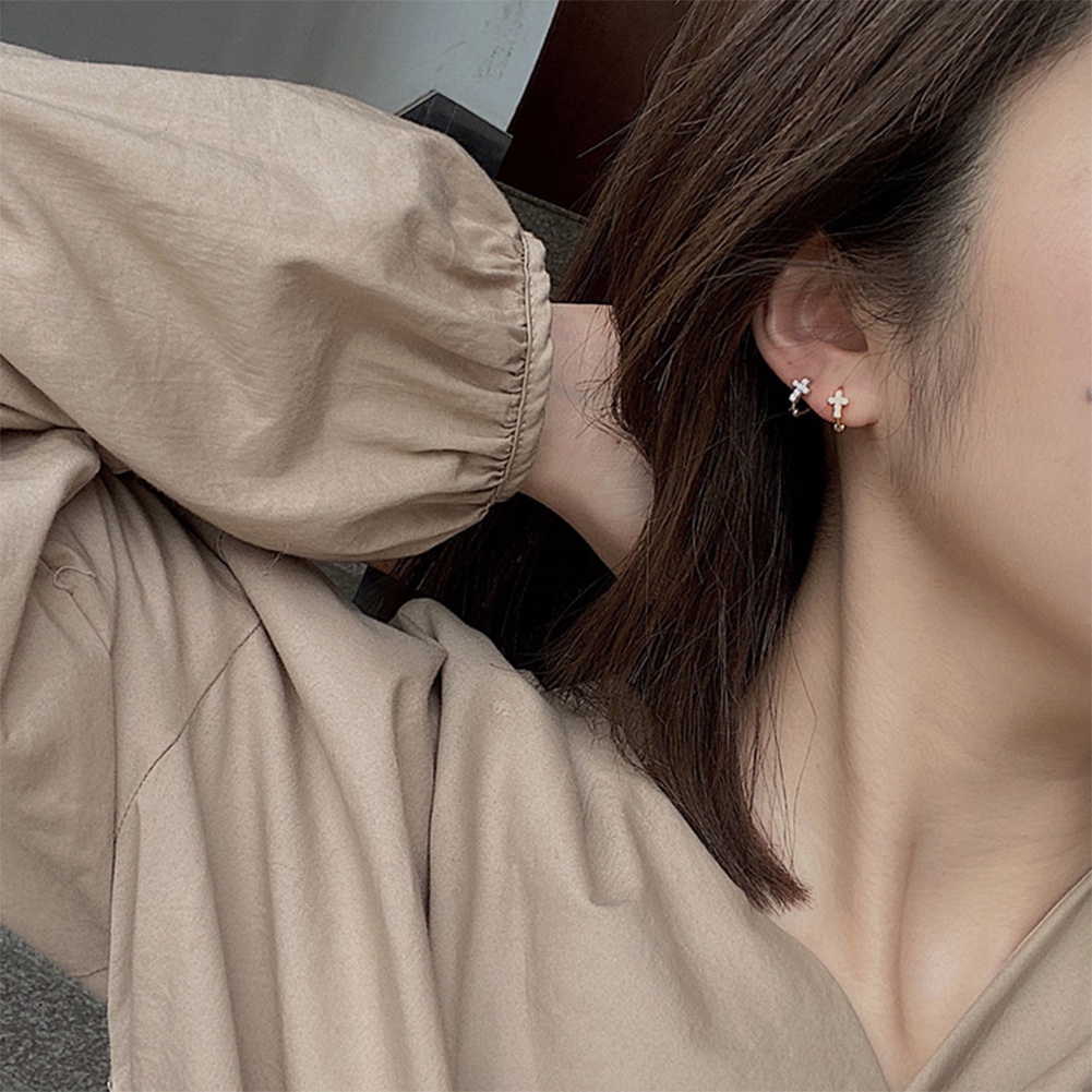1 Đôi Khuyên Tai Tròn Mini Mạ Vàng Đính Đá Thời Trang Cho Nữ