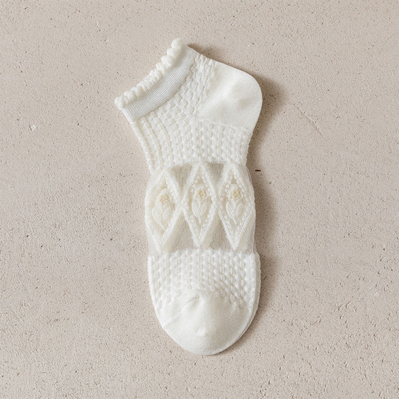 Xiangbao Vớ Cotton Trắng Cổ Thấp Sợi Thủy Tinh Phối Lưới Họa Tiết Hoa Phong Cách Lolita Nhật Bản Cho Nữ