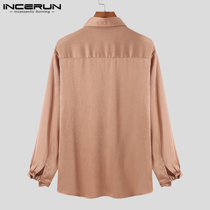 Áo sơ mi Incerun tay dài phối bèo màu trơn thời trang sang trọng thích hợp cho nam