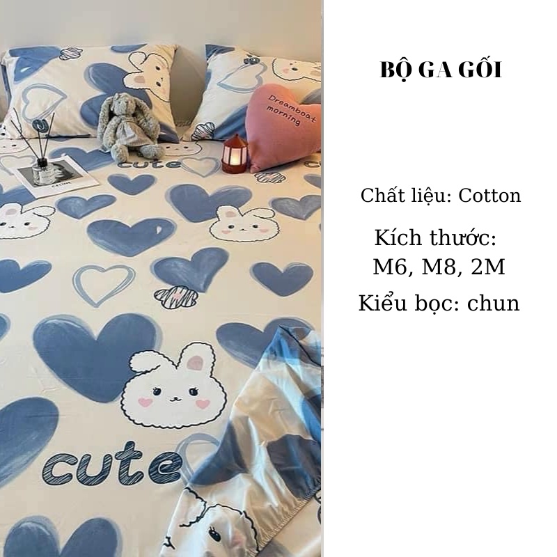 Bộ ga gối cotton chất mềm mát pony mẫu tim xanh mẫu mới hot 2022 Xiaomimi PVN22737