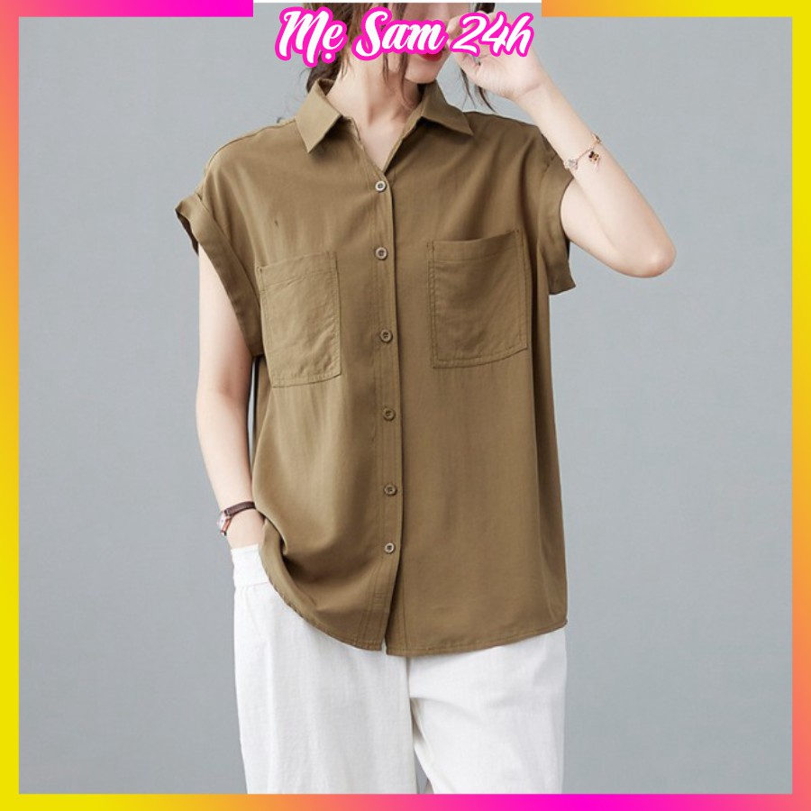 Áo sơ mi đũi nữ tay ngắn Mẹ Sam 24h áo kiểu bigsize, chất liệu mềm mát, form trẻ trung phá cách SMH.33