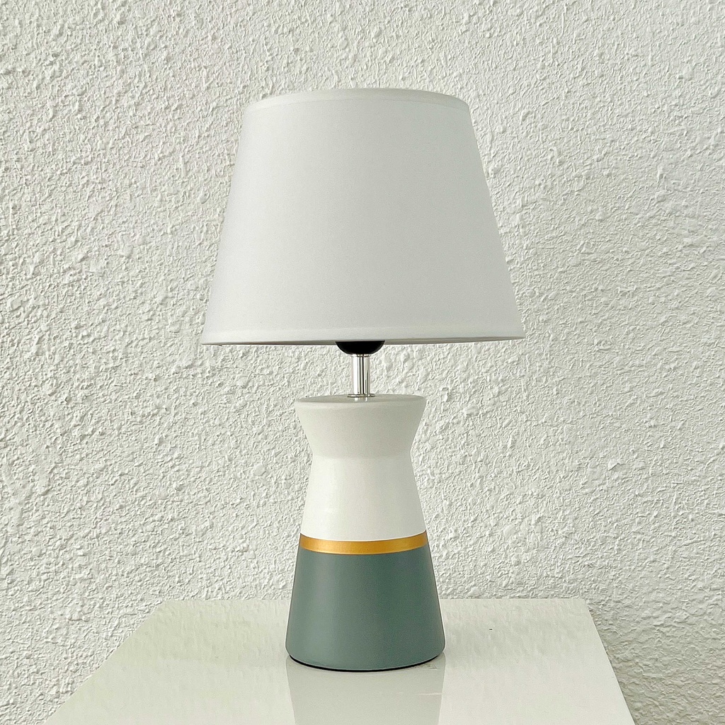 Đèn ngủ để bàn LART 9859G thân trắng xám xanh viền vàng trẻ trung phù hợp phòng ngủ dưới 20m2 với dây chỉnh sáng tiện