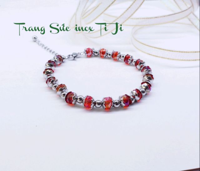 Lắc tay nữ kiểu bi kết hợp hạt pha lê lấp lánh