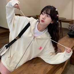 Áo Khoác Hoodie Tay Dài Dáng Rộng Có Khóa Kéo Kiểu Retro Mỹ Thời Trang Mùa Thu Năng Động