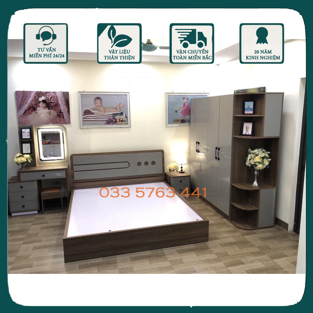FREESHIP nội thành Hà Nội - chọn bộ nội thất phòng ngủ bao gồm giường ngủ, tủ áo, bàn trang điểm, táp đầu giường