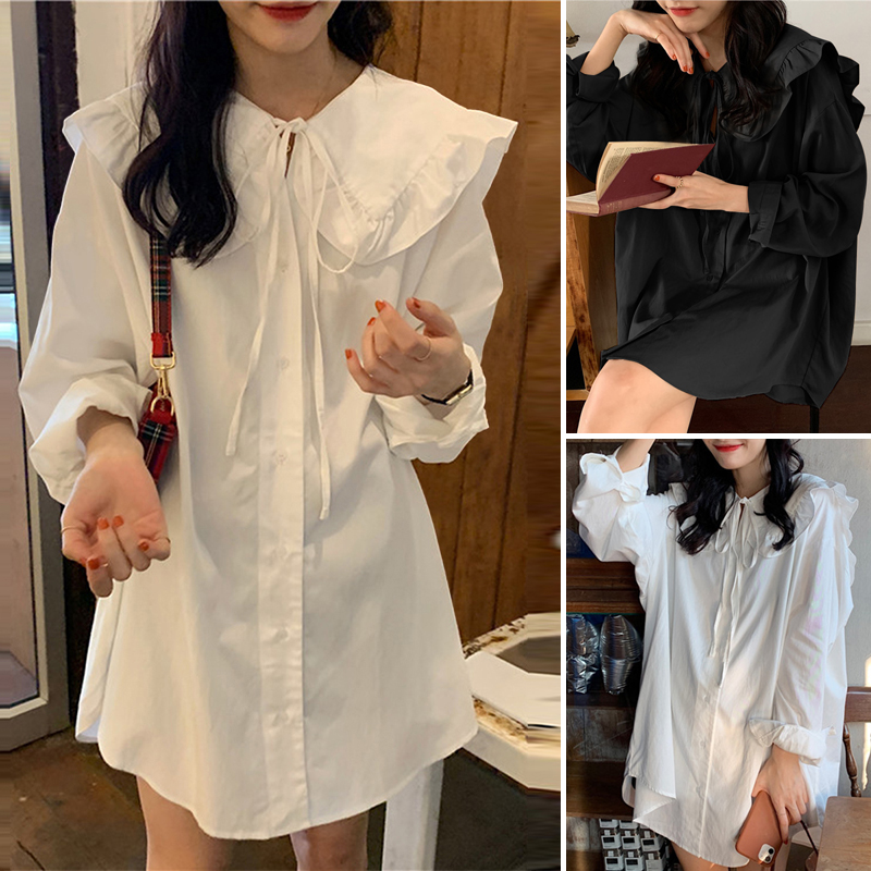 Đầm Ngắn Vonda Thời Trang Nữ Hàn Quốc Dài Tay Màu Trơn Cột Dây Xếp Nếp | BigBuy360 - bigbuy360.vn