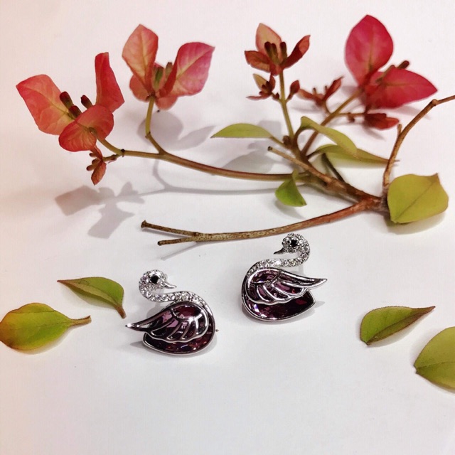 Khuyên thiên nga Swarovski hồng tím