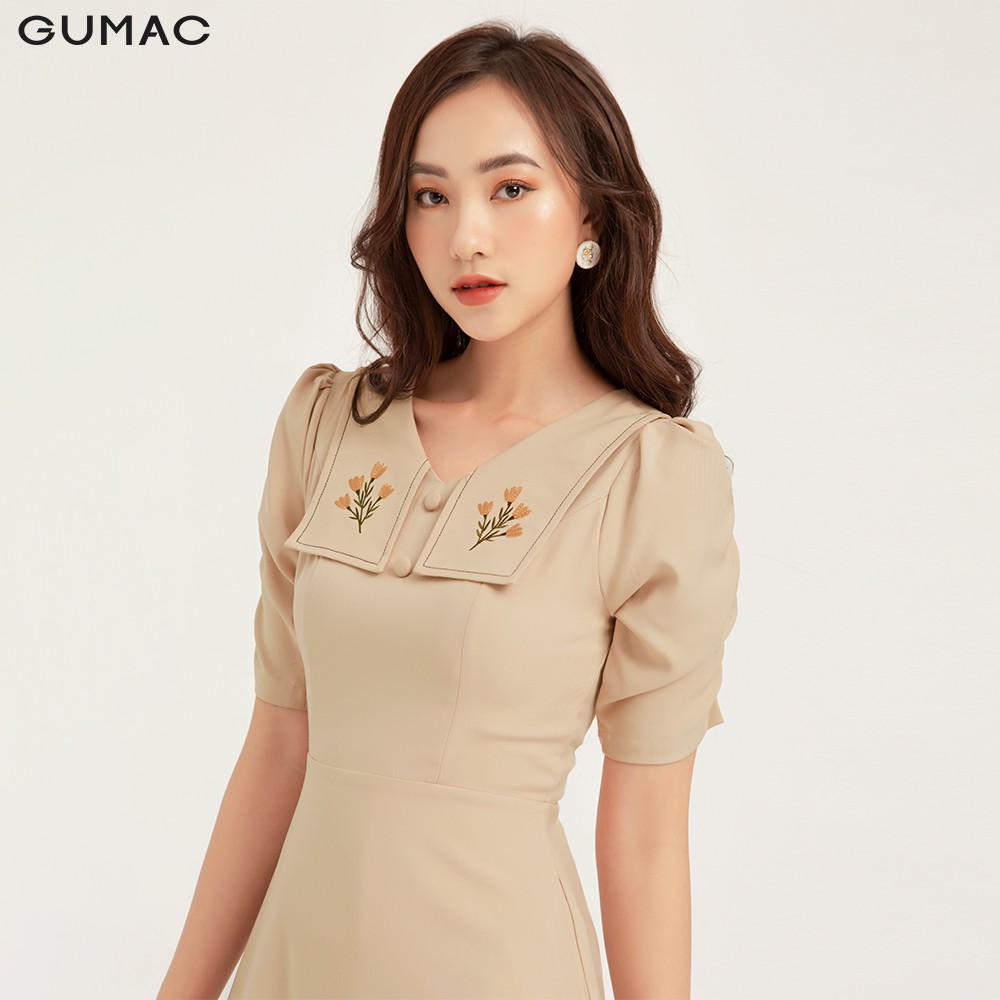 Đầm nữ ôm GUMAC thiết kế thêu họa tiết hoa, màu kem đủ size DB1116 | BigBuy360 - bigbuy360.vn