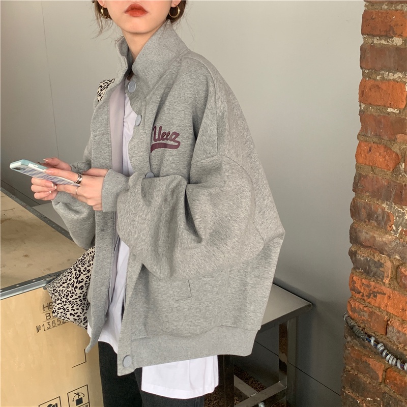 Áo khoác vải nỉ dày dặn dài tay cổ đứng thời trang Hàn Quốc dành cho nữ | BigBuy360 - bigbuy360.vn