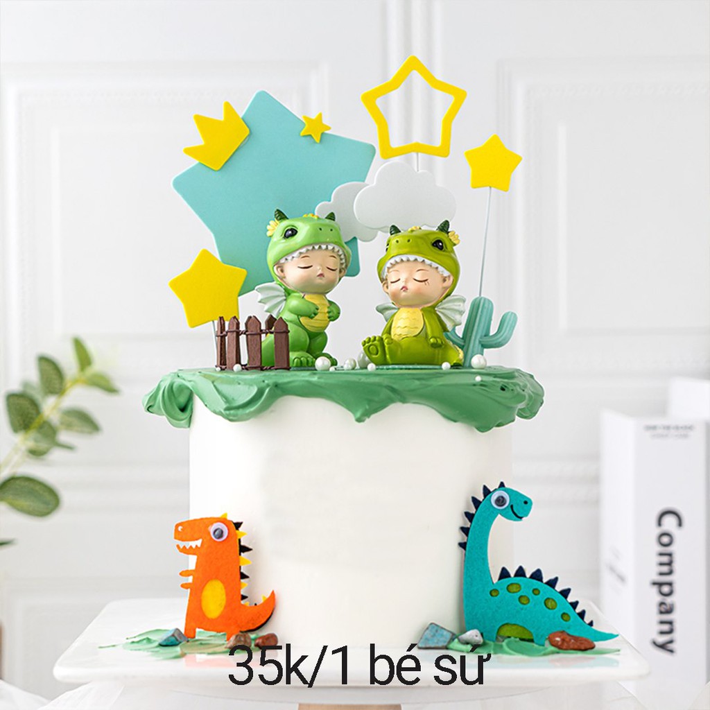 Trang trí bánh mô hình khủng long xanh