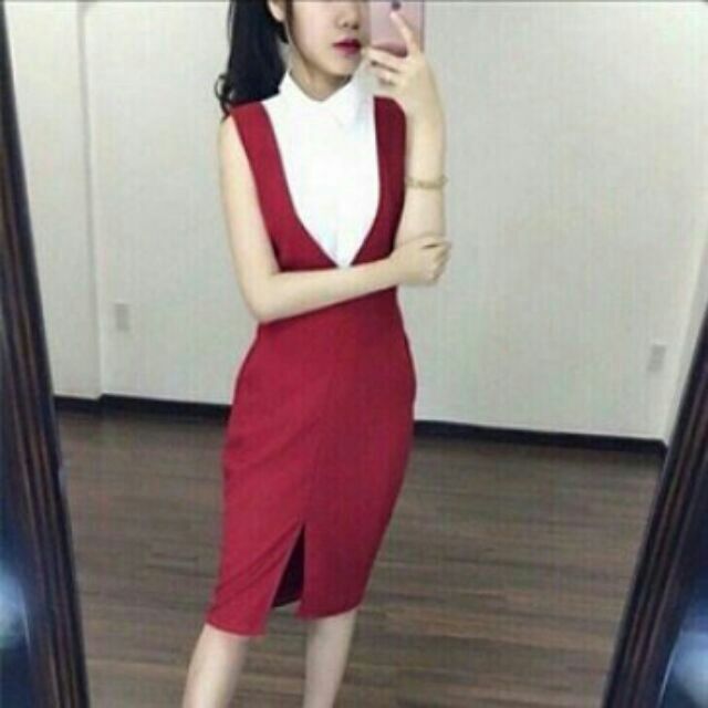 Áo đầm suông sát nách cổ sơ mi