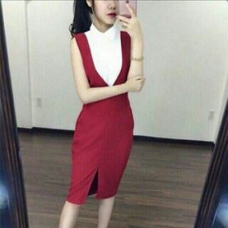 Áo đầm suông sát nách cổ sơ mi