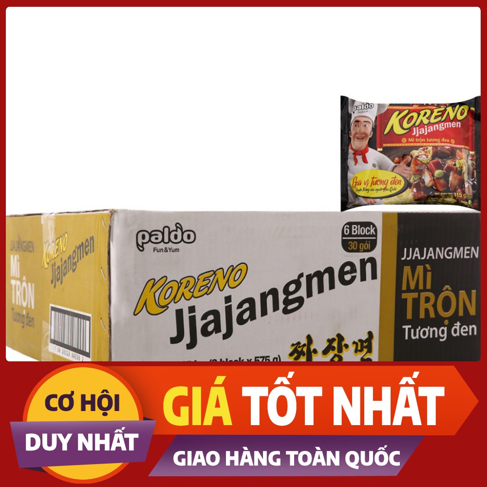 Thùng Mì Trộn Tương Đen Paldo Koreno Jjajangmen Gói 115g x 24 gói - Ăn là ghiền