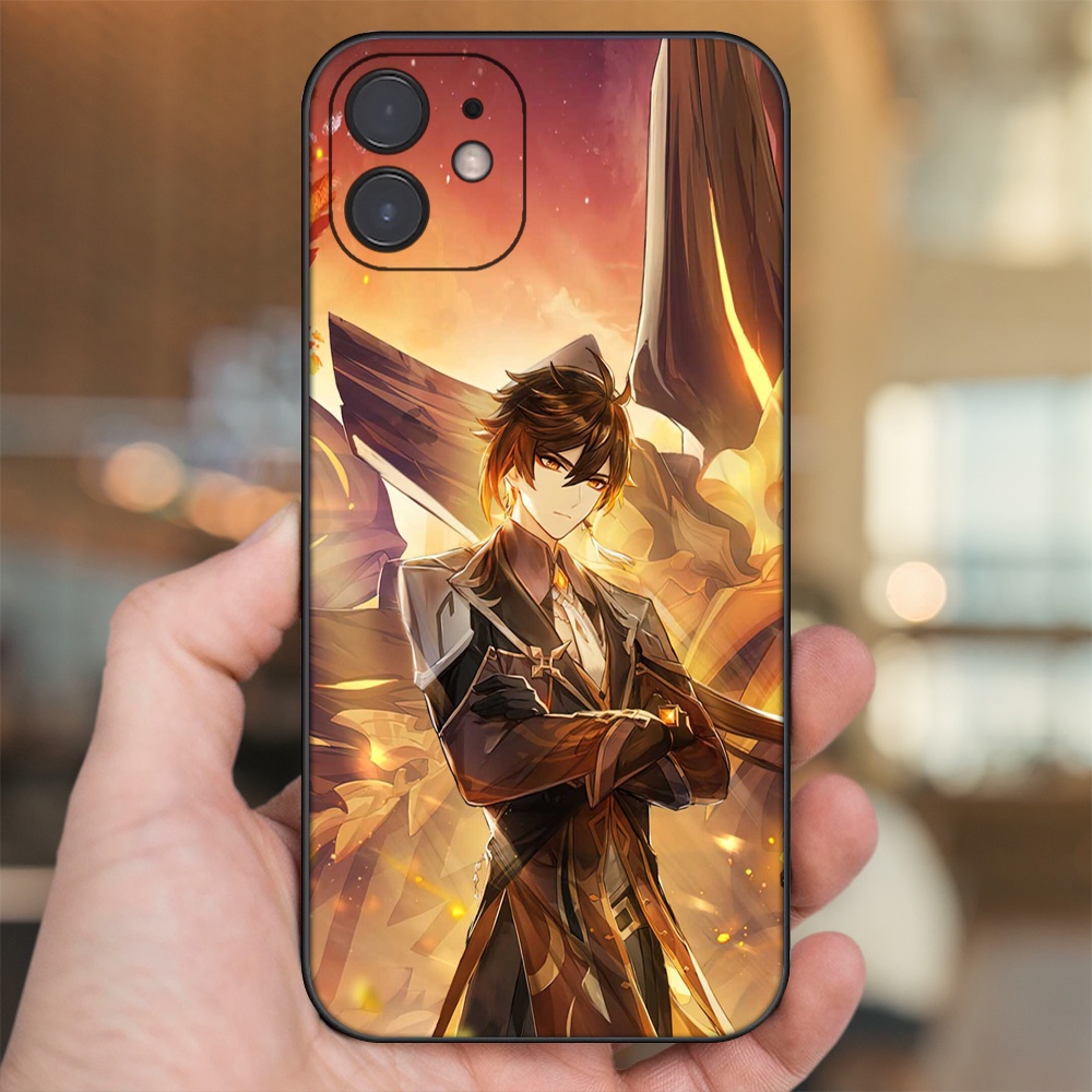 Ốp lưng iPhone 12 dẻo đen cạnh vuông in hình Zhongli Genshin Impact