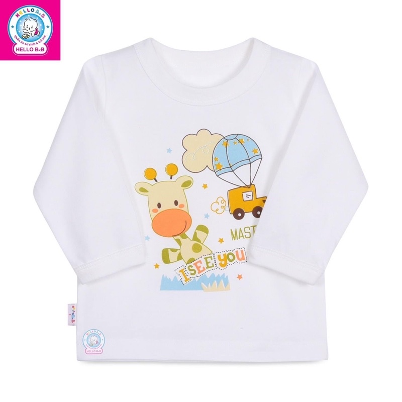 Size 1-10 bé trai/bé gái 6-35kg ÁO CỔ BO TRẮNG TAY DÀI Hello B&B hình in ngẫu nhiên Hellobb - Kiddy and Mommy