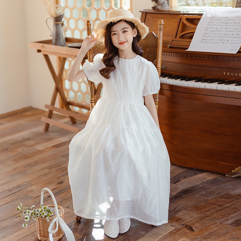 Đầm maxi cotton màu trắng thời trang mùa hè dành cho bé gái