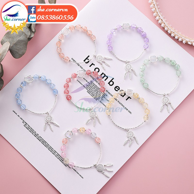 Lắc tay nữ vòng tay nữ 11149 pha lê dạng băng rạn đính đá và Dream Catcher nhiều màu phong cách Hàn Quốc