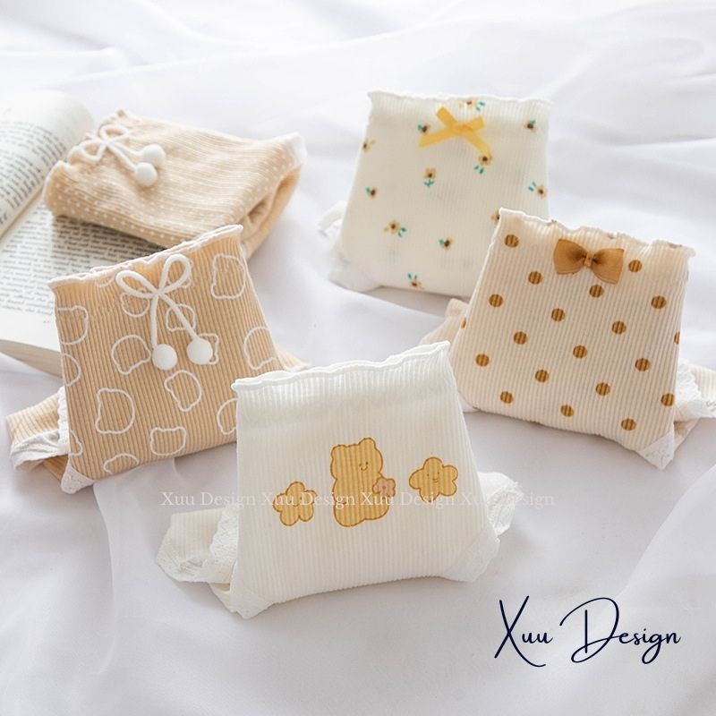 Quần lót Cotton họa tiết dễ thương, quần lót nữ vải kẻ tăm siêu co dãn thâm hút kháng khuẩn - Wexuu Design QC91