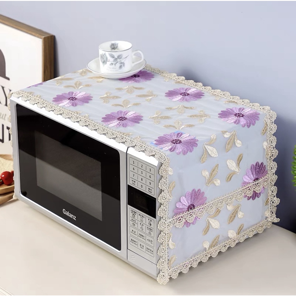 Tấm phủ lò vi sóng chống bụi họa tiết thêu ren cao cấp