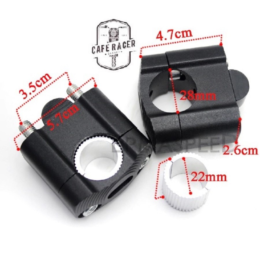 Cùm nâng ghi đông độ xe máy Cafe racer, Tracker, Classic, Vitage. Sử dụng cho ghi đông 28mm