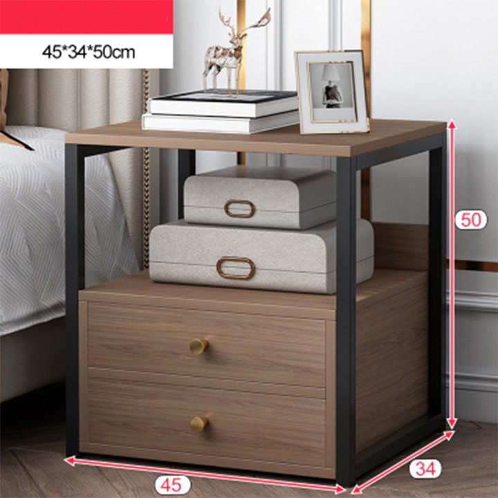 💥SIÊU ĐẸP💥 Tủ đầu giường 2 ngăn kéo hiện đại, mặt tủ gỗ giả vân đá khung và núm ngăn kéo inox mạ màu vàng PUK012
