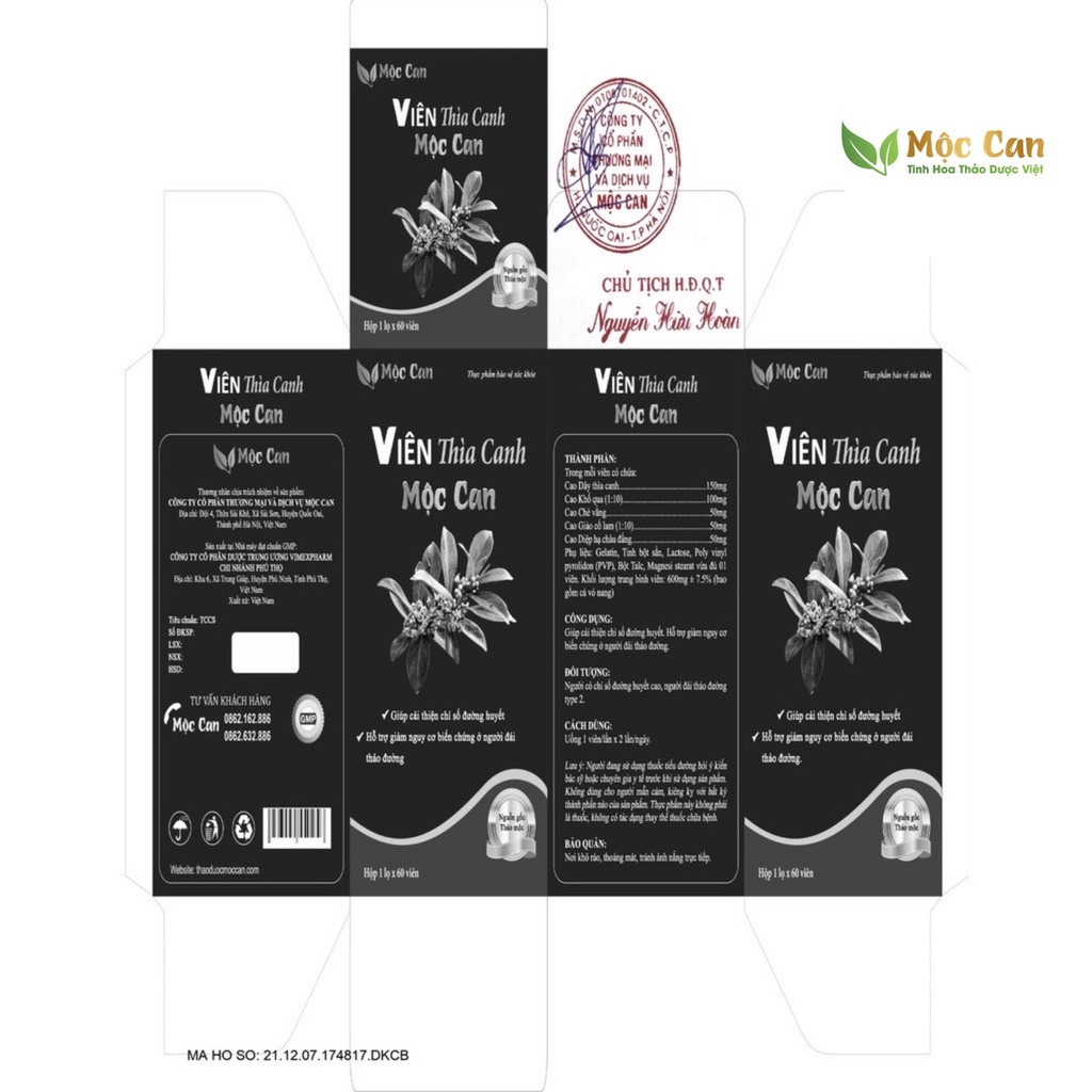 Viên Dây Thìa Canh Mộc Can hạ đường huyết, ngưng biến chứng tiểu đường Hộp 120 Viên ổn định đường huyết lâu dài