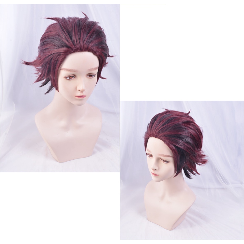 Wig/tóc giả nam nâu cosplay Tanjiro Kamado nâu đen Kimetsu no yaba