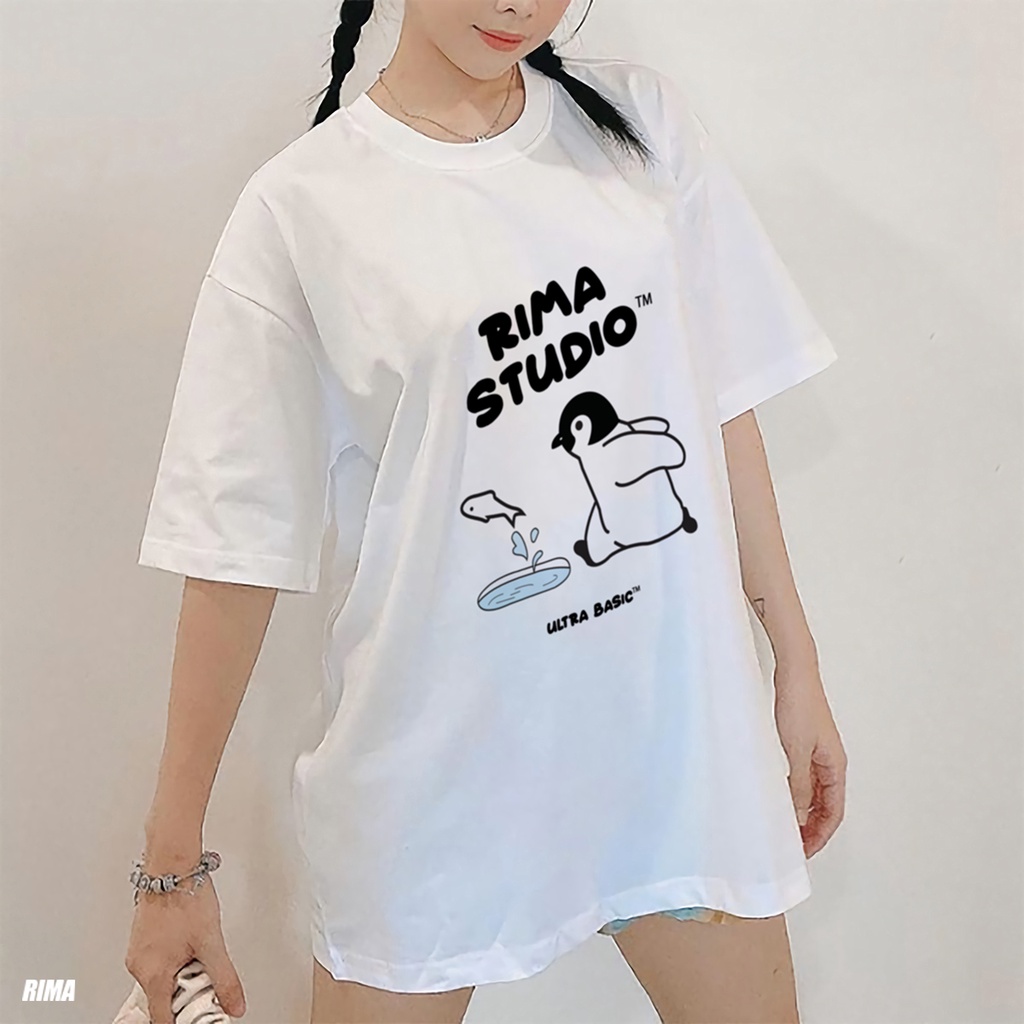 Áo Thun Tay Lở PENGUIN Phông Rộng Nam Nữ Unisex Cotton Cao Cấp Đẹp Ngắn Freesize Hình Trắng Đen Xanh Navy Họa Tiết RIMA