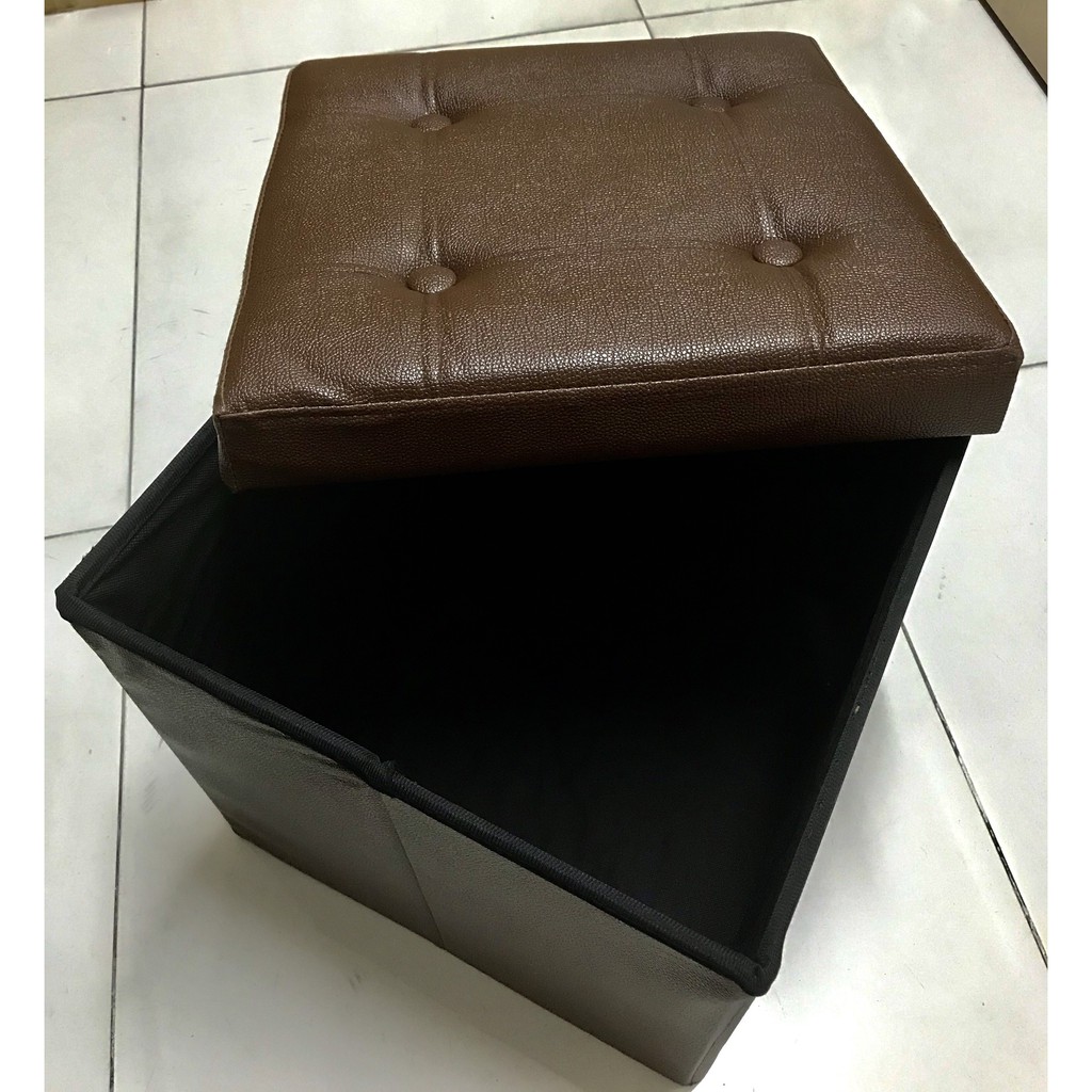 Ghế hộp đựng đồ da vuông lớn cao cấp màu Đen/Nâu 38x38x38cm